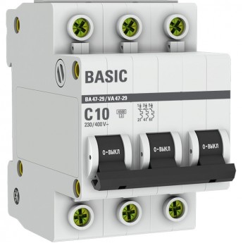 Автоматический выключатель EKF BASIC 3P 10А (C) 4,5кА ВА 47-29
