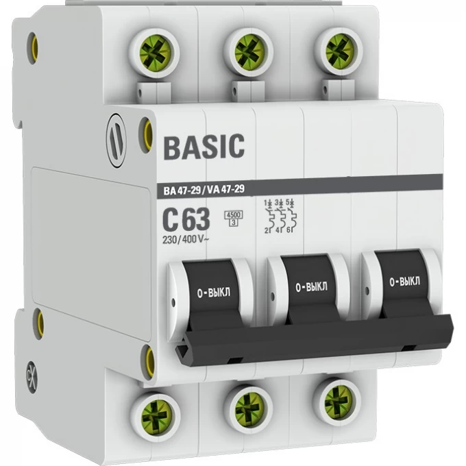 Автоматический выключатель EKF BASIC 3P 63А (C) 4,5кА ВА 47-29 mcb4729-3-63C Автоматический выключатель EKF BASIC 3P 63А (C) 4,5кА ВА 47-29 mcb4729-3-63C