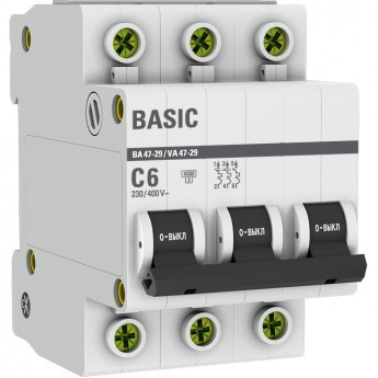 Автоматический выключатель EKF BASIC 3P 6А (C) 4,5кА ВА 47-29